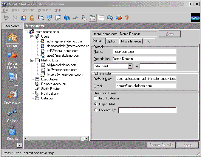 Merak Mail Server Screenshot